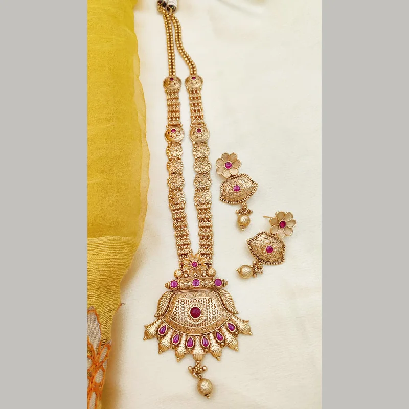 Statement Necklace for Weddings-Jewel Addiction Gold Plated Pota Stone Long Necklace Set