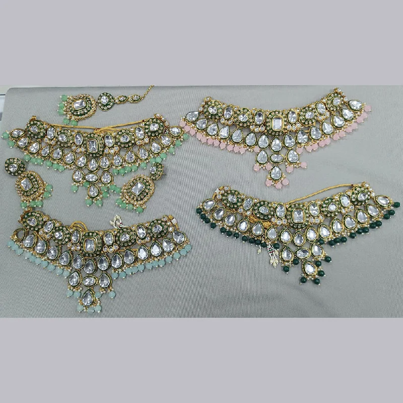 Luxury Diamond Pendant Necklace-Rani Sati Jewels Gold Plated Kundan And Pearl Choker Necklace Set