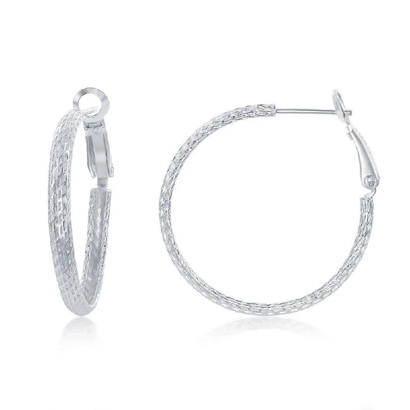 CZ Stud Earrings-Sterling Silver 30mm Diamond-Cut Hoop Earrings