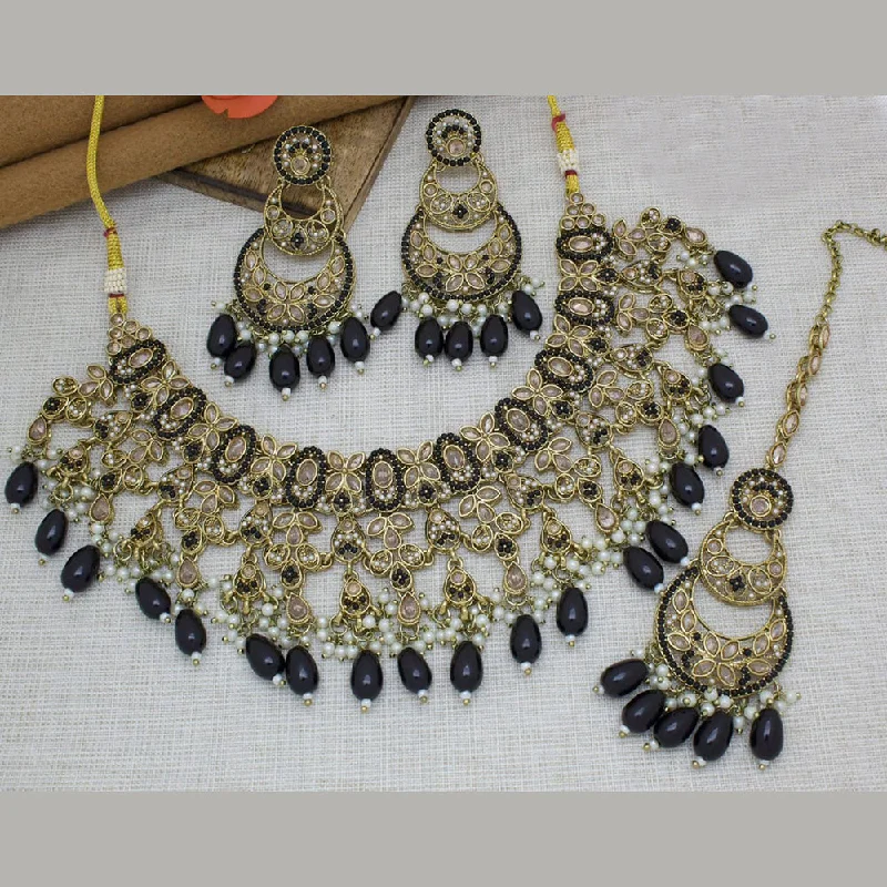 Luxury Gold Necklace-Manisha Jewellery Gold Plated Crystal Stone And Beads Necklace Set