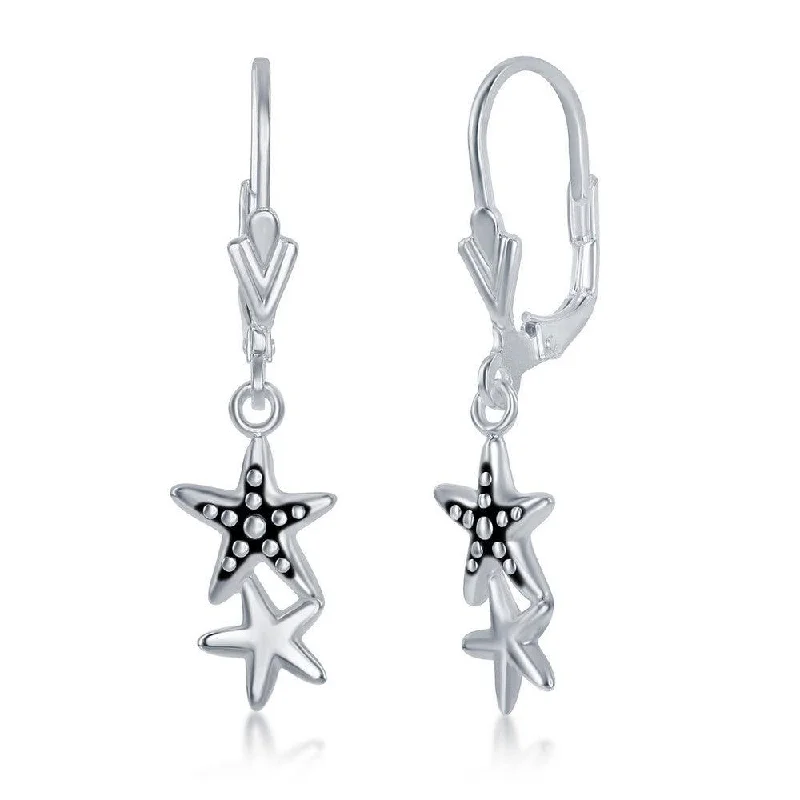 Large Statement Earrings-Sterlng Silver Oxidized Double Starfish Earrings