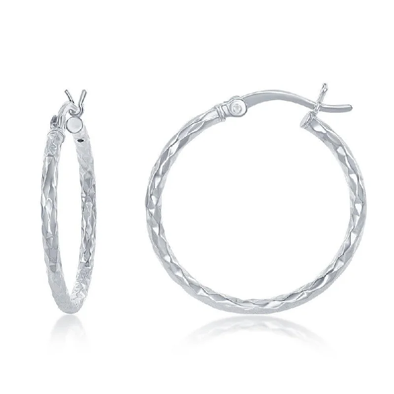 Minimalist Earrings for Everyday-Sterling Silver Diamond Cut Hoop Earrings, 25 mm