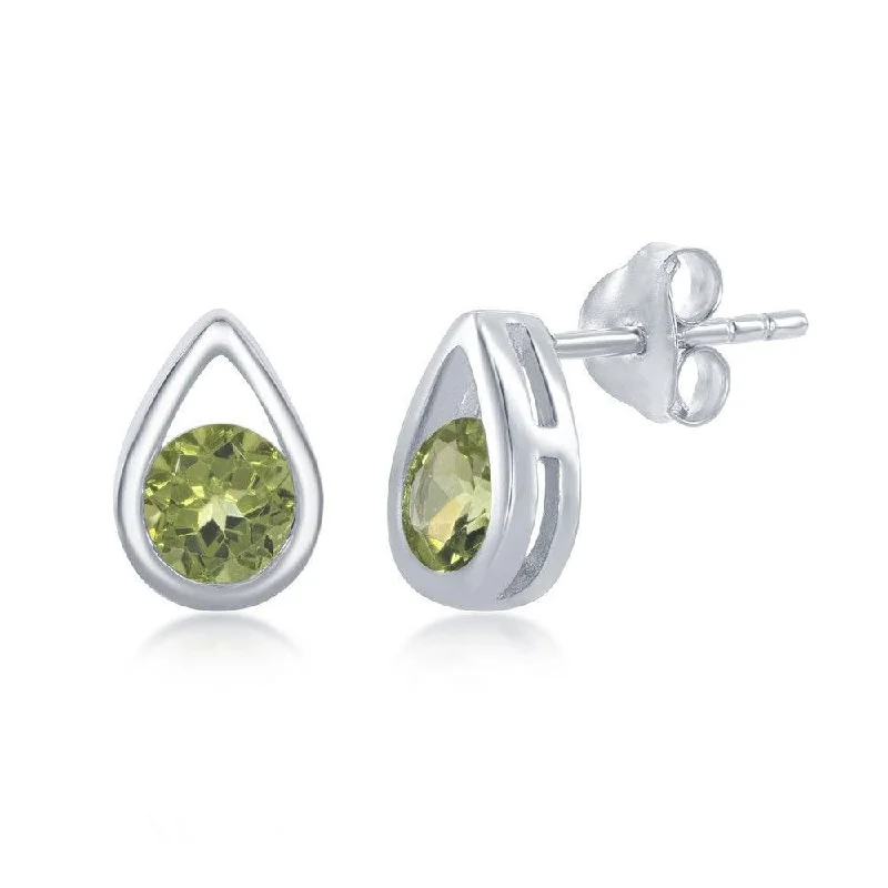 Luxury Hoop Earrings-Sterling Silver Open Pear Shaped Peridot Earrings