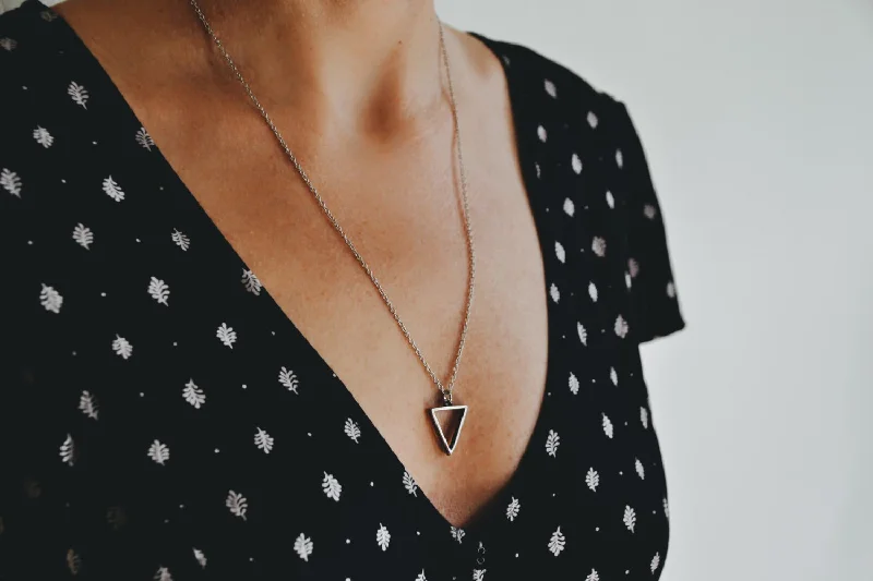 Gold Statement Necklace-Silver triangle necklace for women, stainless steel chain necklace