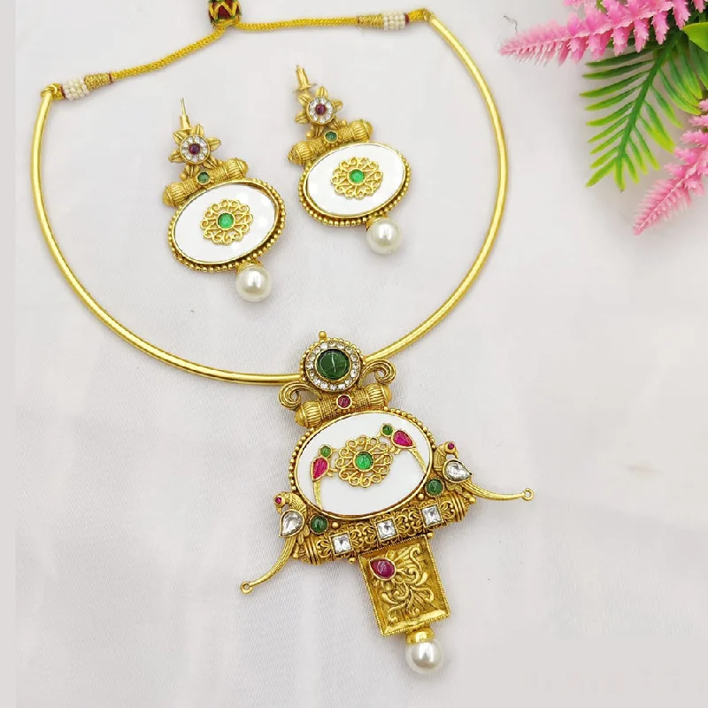 Gold Heart Necklace-Fancyla Gold Plated Kundan Stone Choker Necklace Set