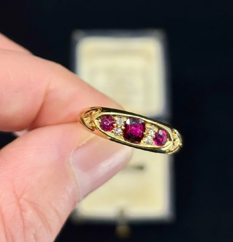 Blue Sapphire Ring-Antique Victorian Ruby and Diamond Half Hoop Ring