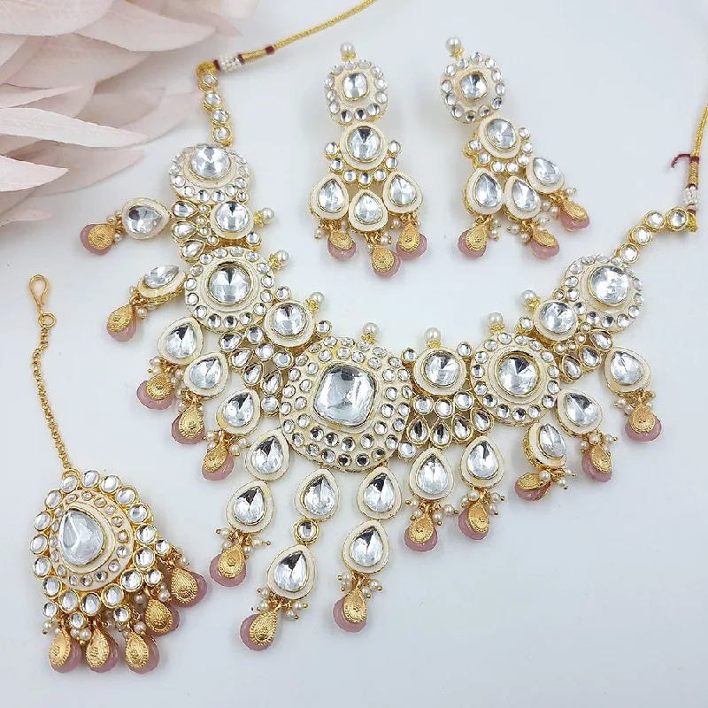 Elegant Silver Necklace-JCM Gold Plated Kundan Stone Necklace Set