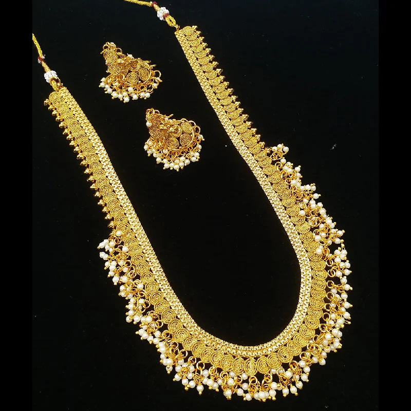 Retro Style Necklace-Palak Art Gold Plated Pearl Long Necklace Set