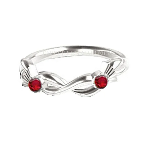 Unique Statement Ring-Celtic Thistle Torque Twist Engagement Ring in 9ct White Gold with Rubies