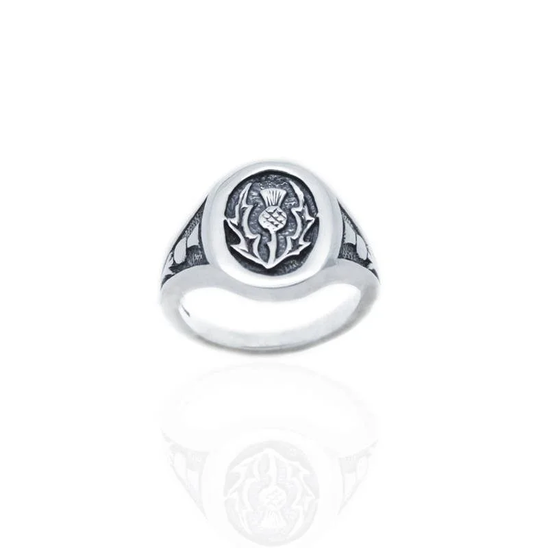 Gold and Silver Ring-Thistle Signet Ring in Silver