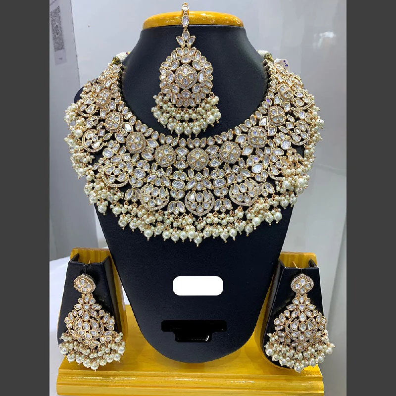 Artistic Necklace for Women-Jain Jewellers Gold Plated Polki Kundan Stone And Pearls Necklace Set