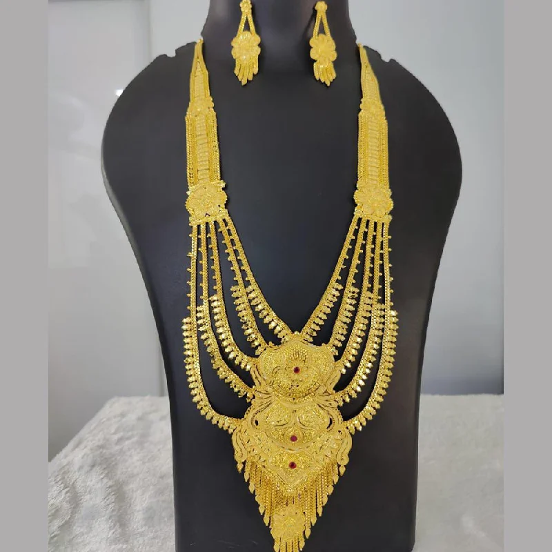 Trendy Chain Necklace-Pari Art Jewellery Forming Gold Multi Layer Long Necklace Set