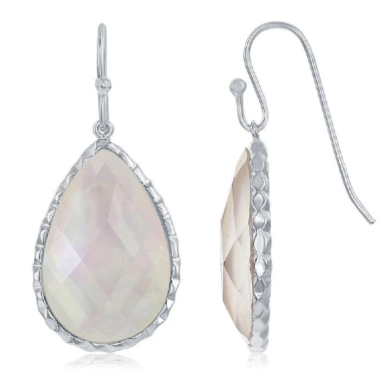 Handmade Gemstone Earrings-Sterling Silver White Teardrop MOP Doublet Earrings