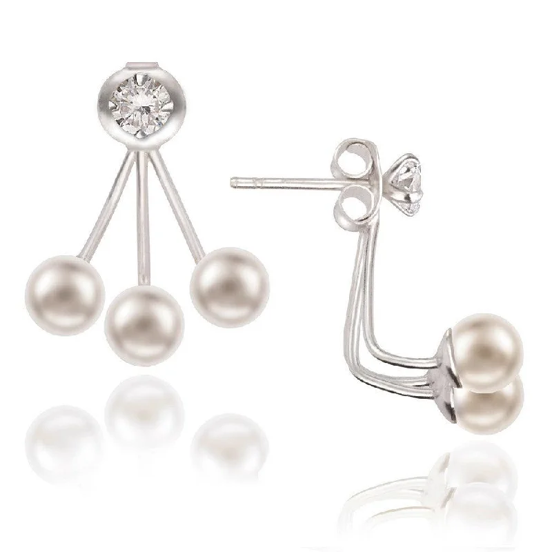 Artistic Pearl Earrings-Sterling Silver CZ Front with Pearl Back Earrings