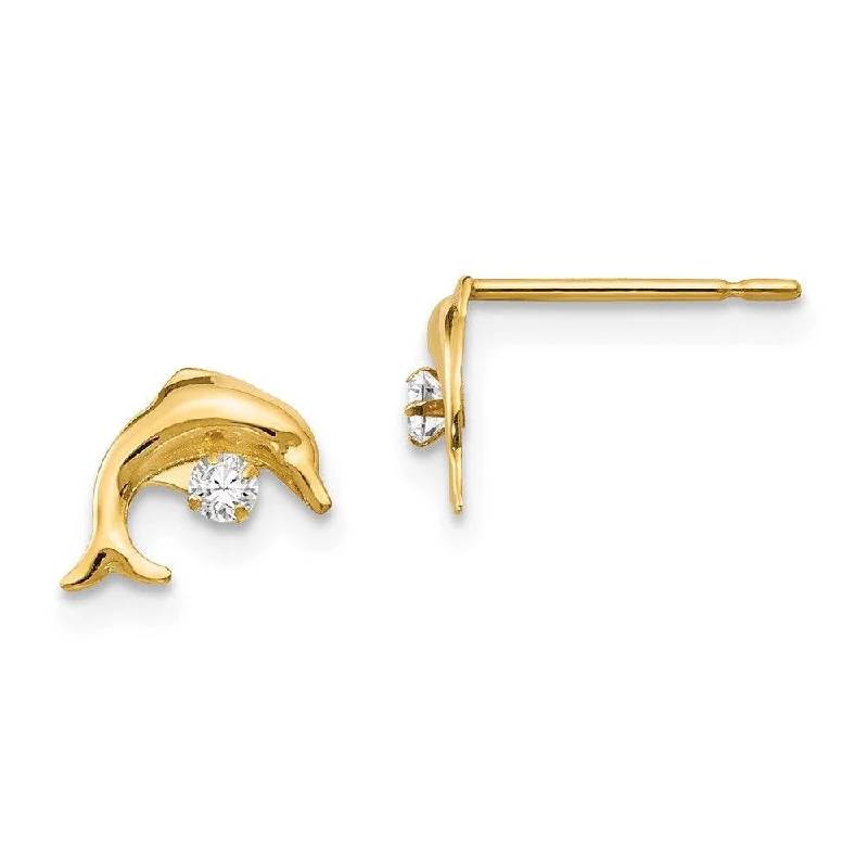 Gold and Pearl Earrings-Madi K Kid's 14k  CZ  Dolphin Post Earrings