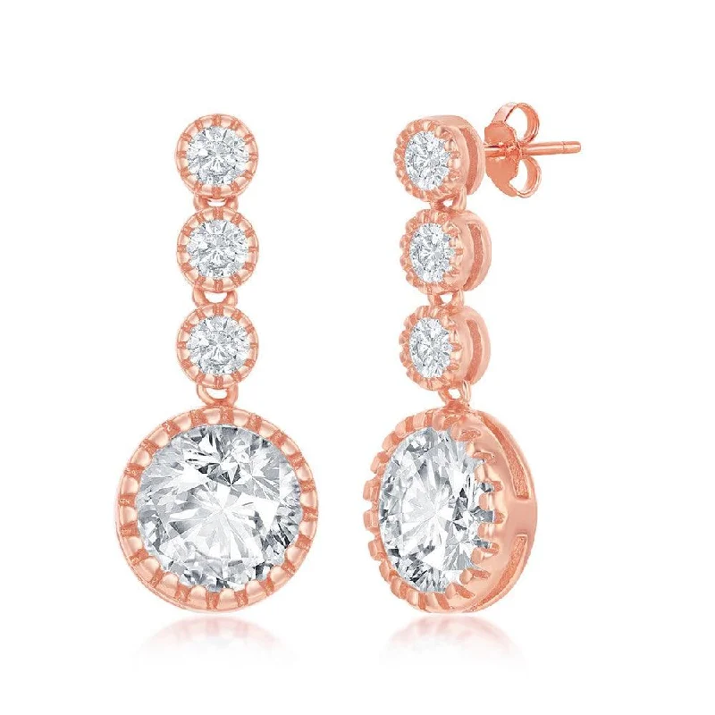 Chic Ear Cuffs-Sterling Silver Rose Gold Plated Round CZ Earrings