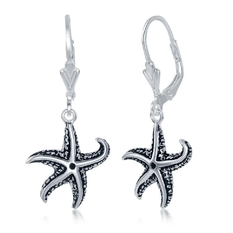 Luxury Gold Earrings-Sterling Silver Starfish Oxidized Earrings