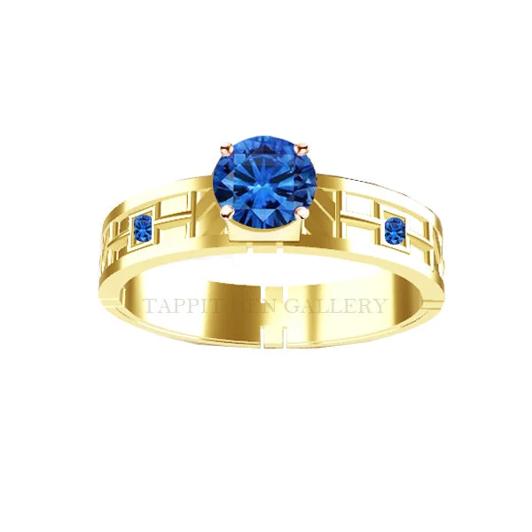 Unique Men's Wedding Ring-UNIQUE PAVE SAPPHIRE TARTAN ENGAGEMENT RING IN YELLOW GOLD