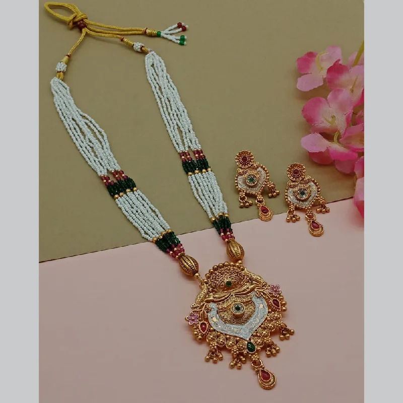 Wedding Bridal Necklace-Sai Fashion Gold Plated Pota Stone Pearl Long Necklace Set