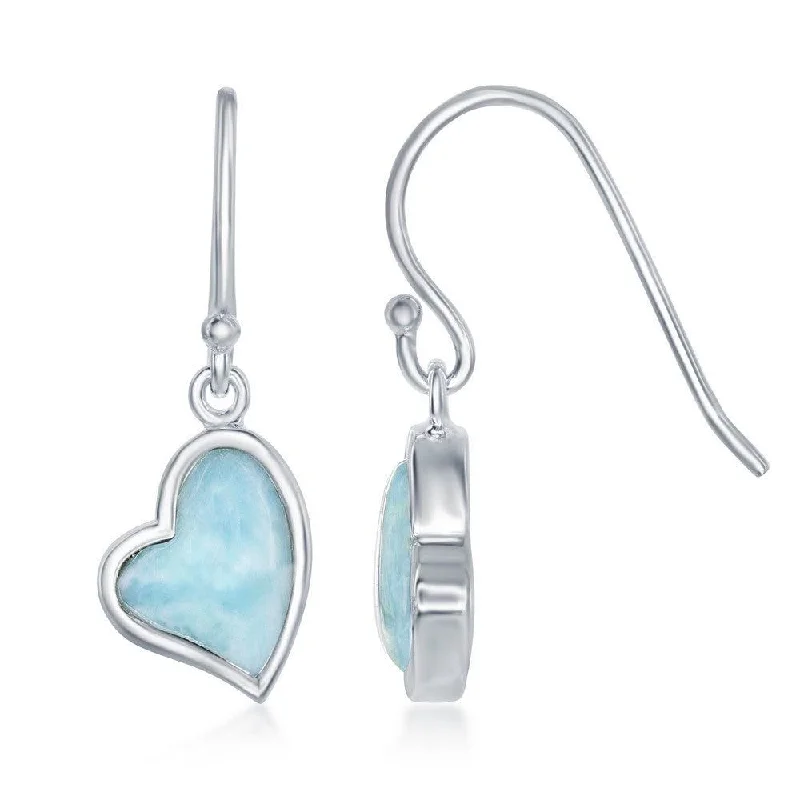 Colorful Gemstone Earrings-Sterling Silver Larimar Heart Earrings