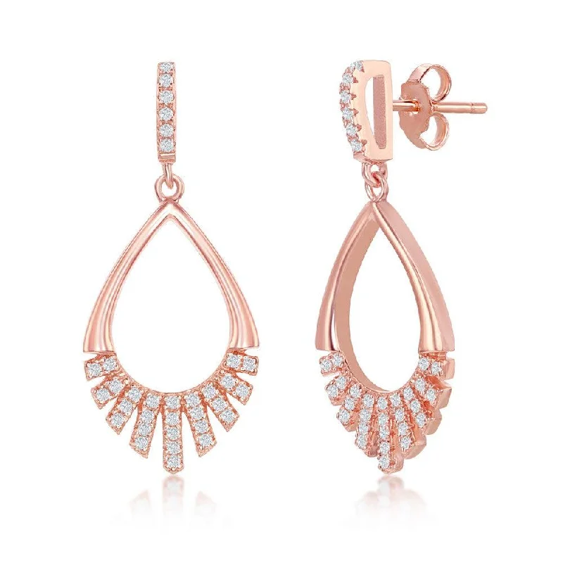 Luxury Diamond Earrings-Sterling Silver Rose Gold Plated Pear-Shaped CZ Earrings