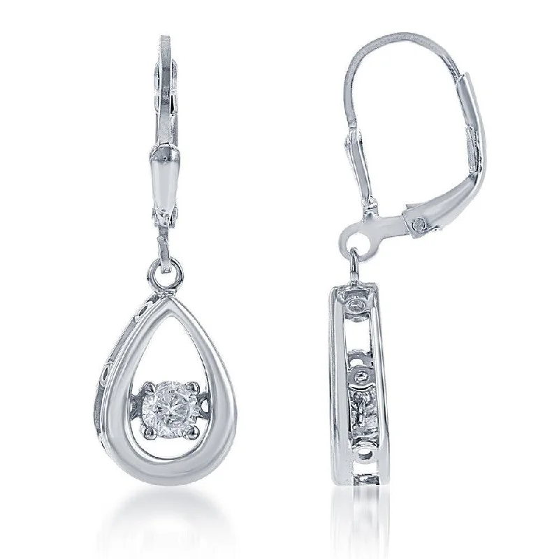 Classic Silver Hoop Earrings-Sterling Silver Open Teardrop Dancing CZ Earrings