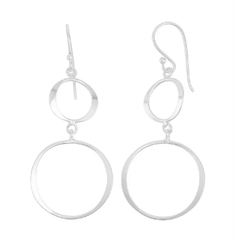 Sterling Silver Drop Earrings-Sterling Silver Small and Large Open Wavy Circles Earrings