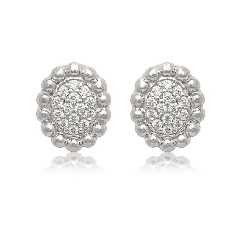 Lightweight Dangle Earrings-Sterling Silver Oval CZ with Beaded Stud Earrings