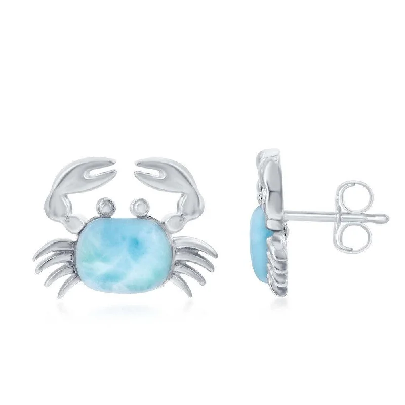 Classic Pearl Stud Earrings-Sterling Silver Larimar Crab Earrings