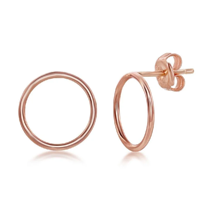 Bridal Earrings Set-Sterling Silver Open Circle Stud Earrings - Rose Gold Plated