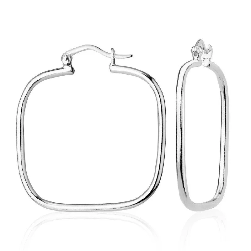 Large Crystal Earrings-Sterling Silver Large Square Hoop Earrings, 2 x 35 mm