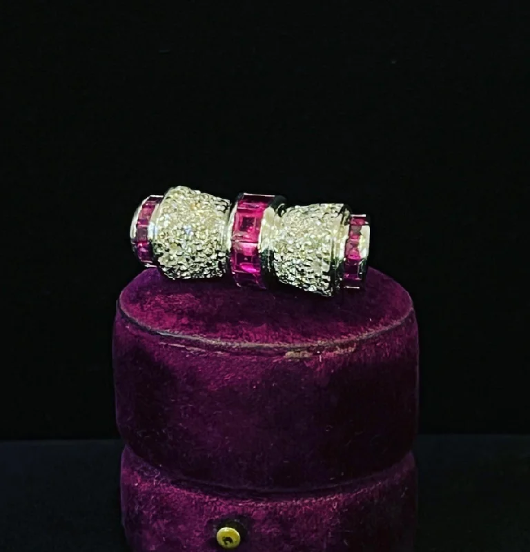 Two-Tone Gold Ring-1950s Platinum Ruby and Diamond Bow Ring