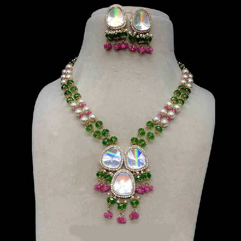 Stylish Pendant Necklace-Amoliya Jewels Kundan Beads & Pearl Necklace Set