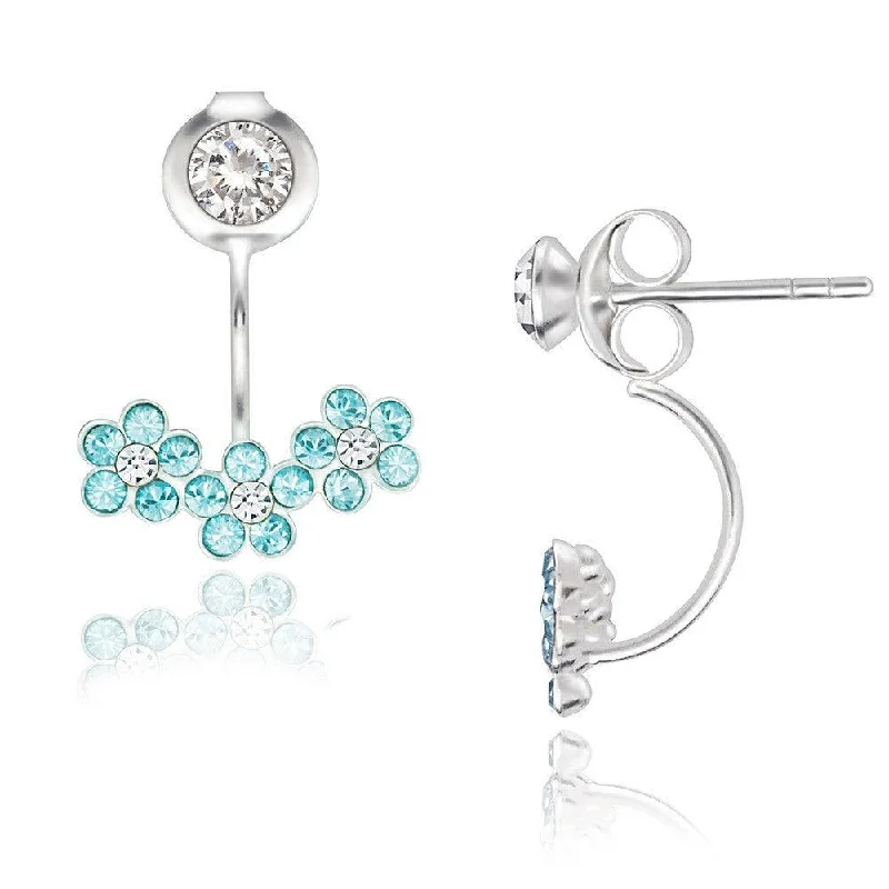 Custom Birthstone Earrings-Sterling Silver Blue Aquamarine Flower Back Earrings