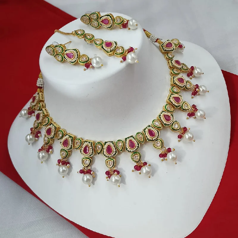 Classy Silver Necklace-Padmawati Bangles Gold Plated Polki Kundan Stone And Pearls Necklace Set