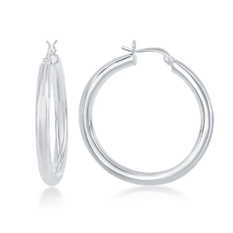 Edgy Silver Earrings-Sterling Silver High-Polished Hoop Earrings, 4 x 40 mm