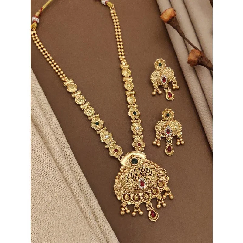 Unique Opal Necklace-Akruti Collection Gold Plated Kundan Long Necklace Set