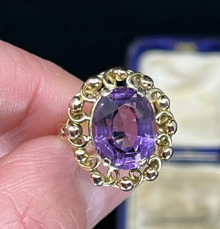 Custom Gemstone Engagement Ring-Timeless 1940s Oval Amethyst Ring