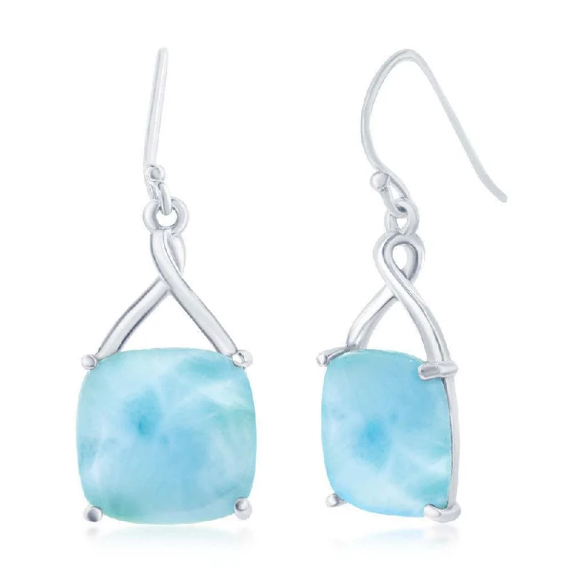 Luxury Gemstone Earrings-Sterling Silver Larimar Dangle Earrings