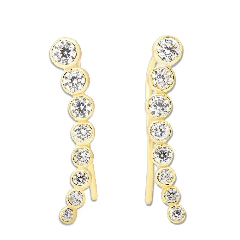 Cute Animal Earrings-Sterling Silver Gold Plated CZ Ear Crawler Earrings