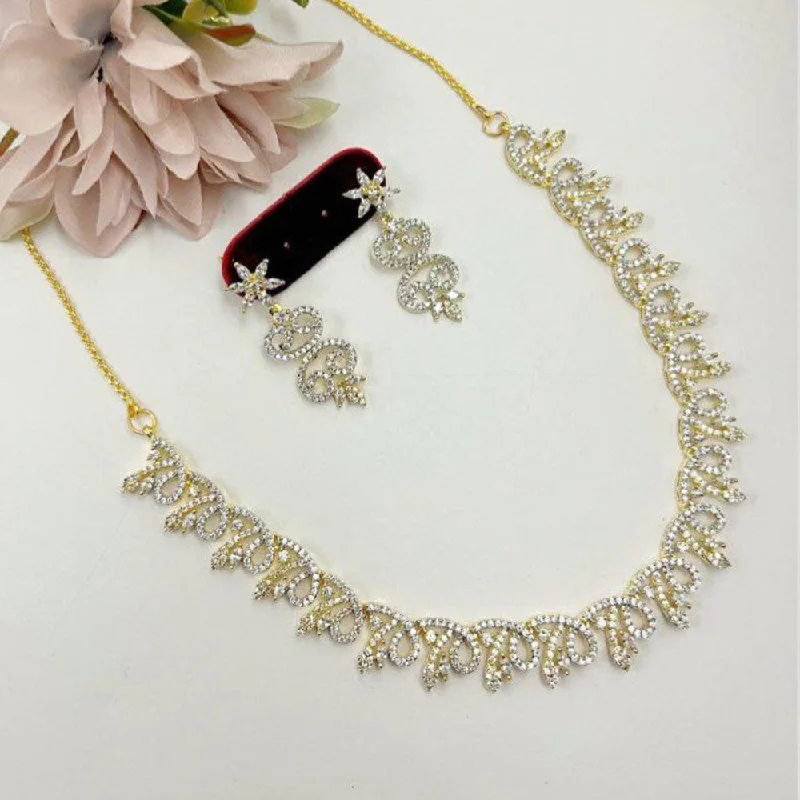 Luxury Sapphire Necklace-Aamrapali Gold Plated Austrian Stone Necklace Set