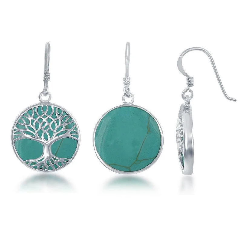 Multicolor Earrings-Sterling Silver Turquoise Tree of Life Earrings