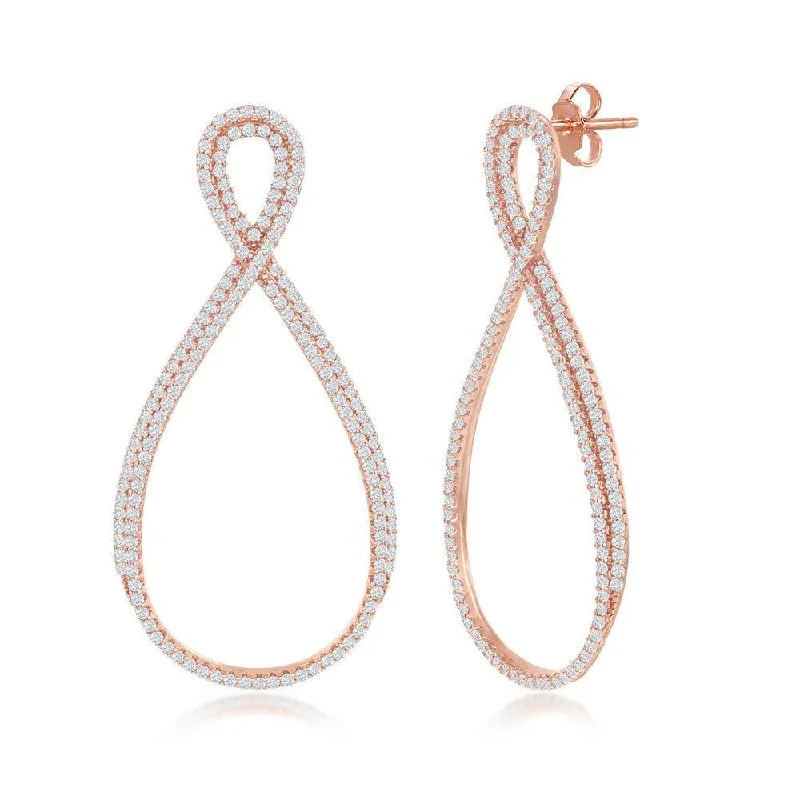 Luxury Gold Earrings-Sterling Silver Rose Gold Micro Pave Earrings