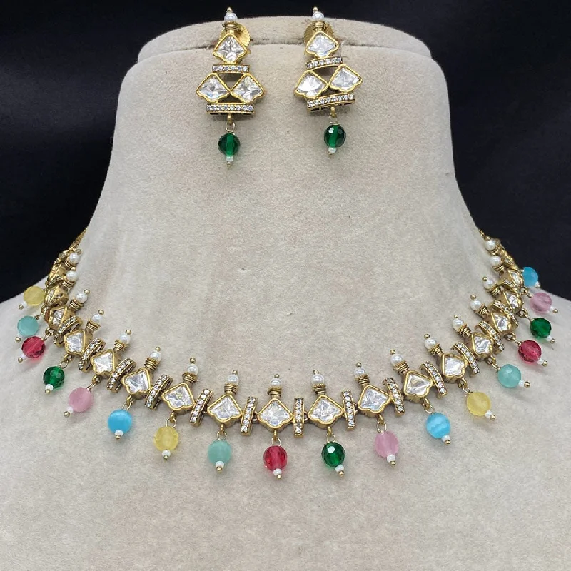 Dainty Silver Necklace-Royal Kundan Jewellery Gold Plated Polki Kundan Necklace Set