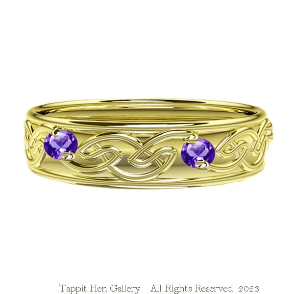 Silver Engagement Ring for Women-Celtic Flow Edinburgh Amethyst Wedding Ring in Yellow Gold