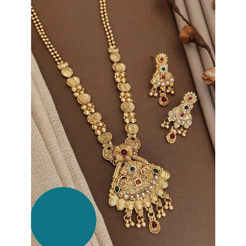 Gold Coin Necklace-Akruti Collection Gold Plated Kundan Long Necklace Set