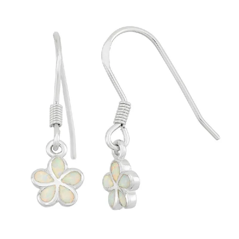 Small Stud Earrings-Sterling Silver White Inlay Opal Flower Earrings