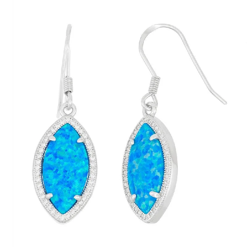 Long Gold Earrings-Sterling Silver Blue Inlay Opal Marquise Earrings