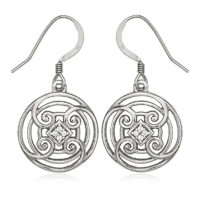 Trendy Pearl Earrings-Sterling Silver Circle with CZ Center Earrings