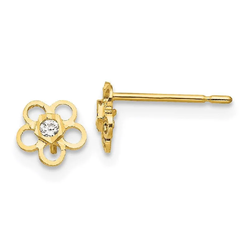 Modern Geometric Earrings-Madi K Kid's 14k  CZ D/C  Flower Post Earrings